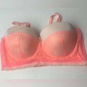 Coral Colored  Lace And Sheer Bra With Adjustable Straps 36D NWOT
